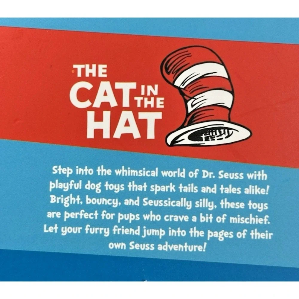 Dr Seuss Cat in the Hat Dog Toy Plush Squeaker New on Card